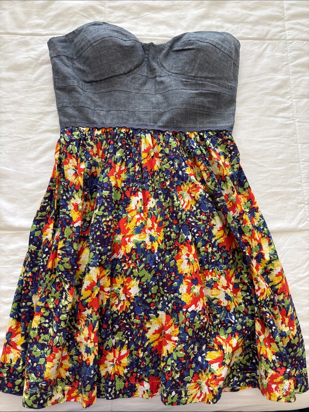 Johnny Martin Chambray Orange Floral Vintage Y2K Mini Dress - Sz Small